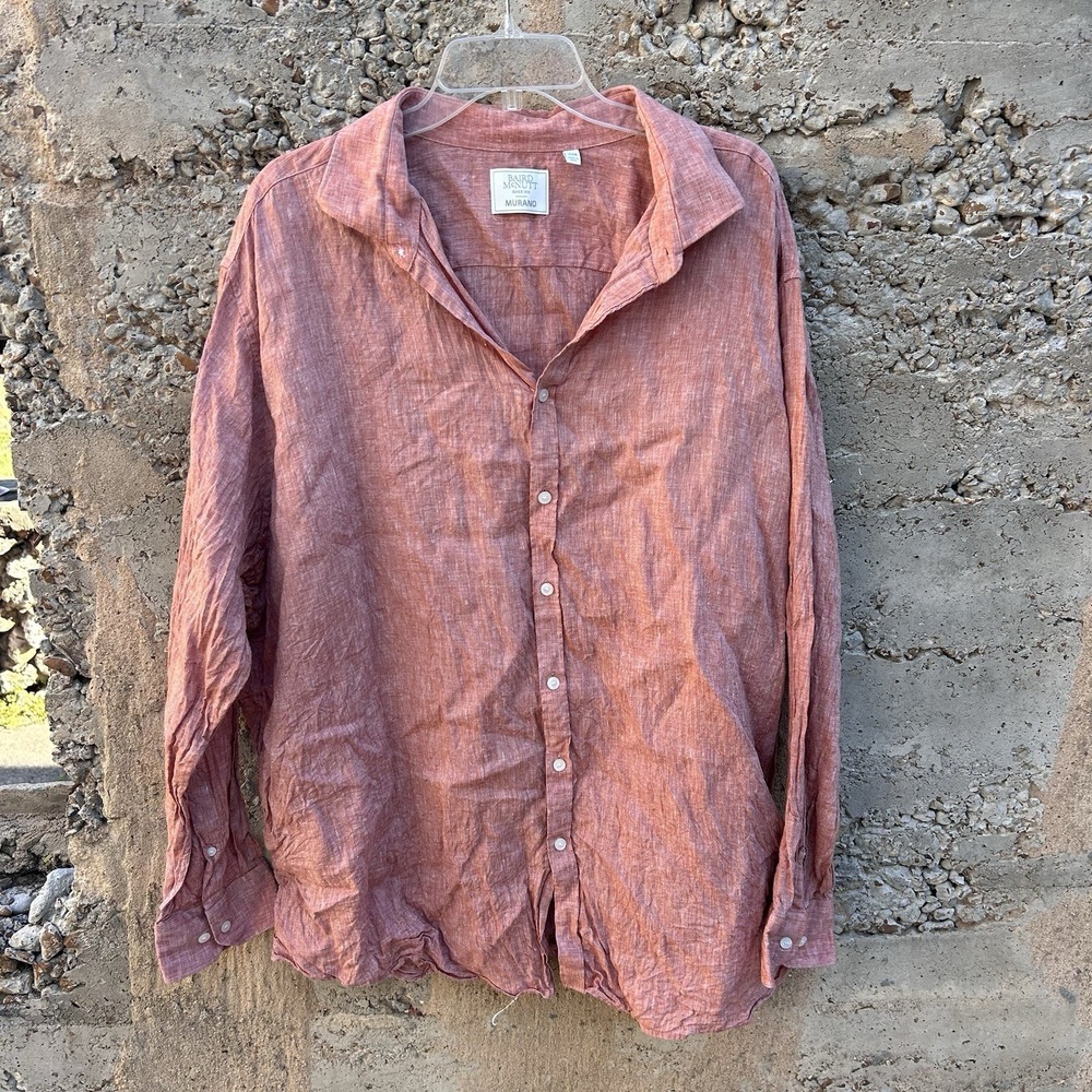 Baird McNutt Shirt Men 3XB Big Peach Button Up Linen Collared Long Sleeve Murano
